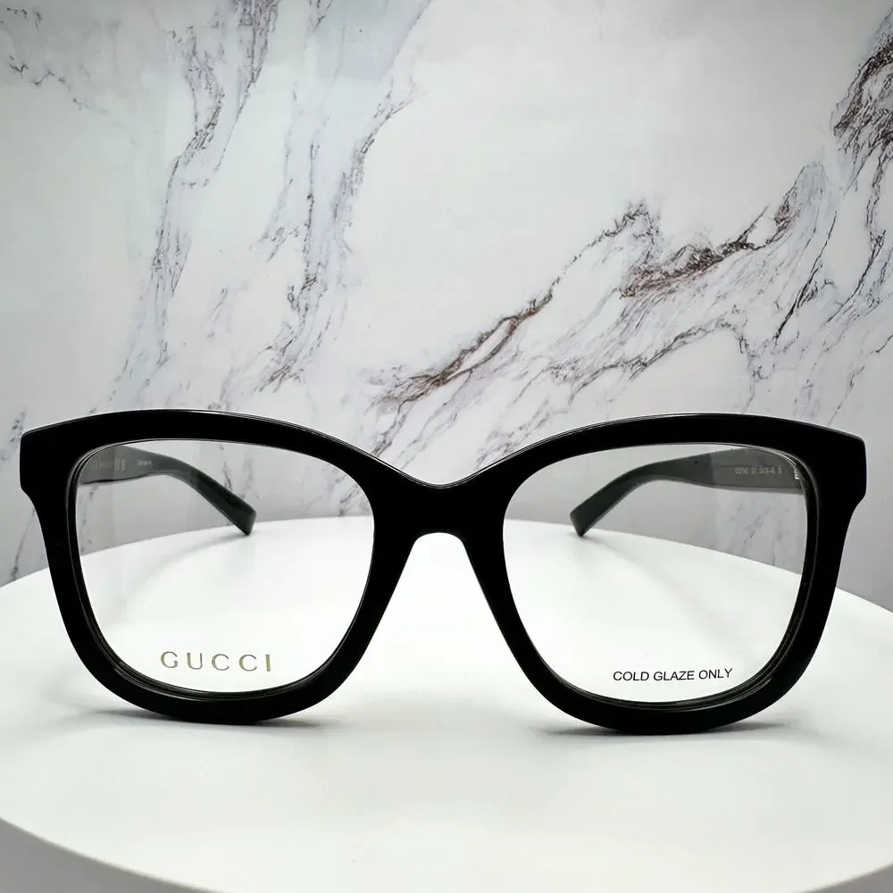 New GUCCI Eyeglasses 53-19-140 Black Square GG Logo Red Green Web Women Rx-able